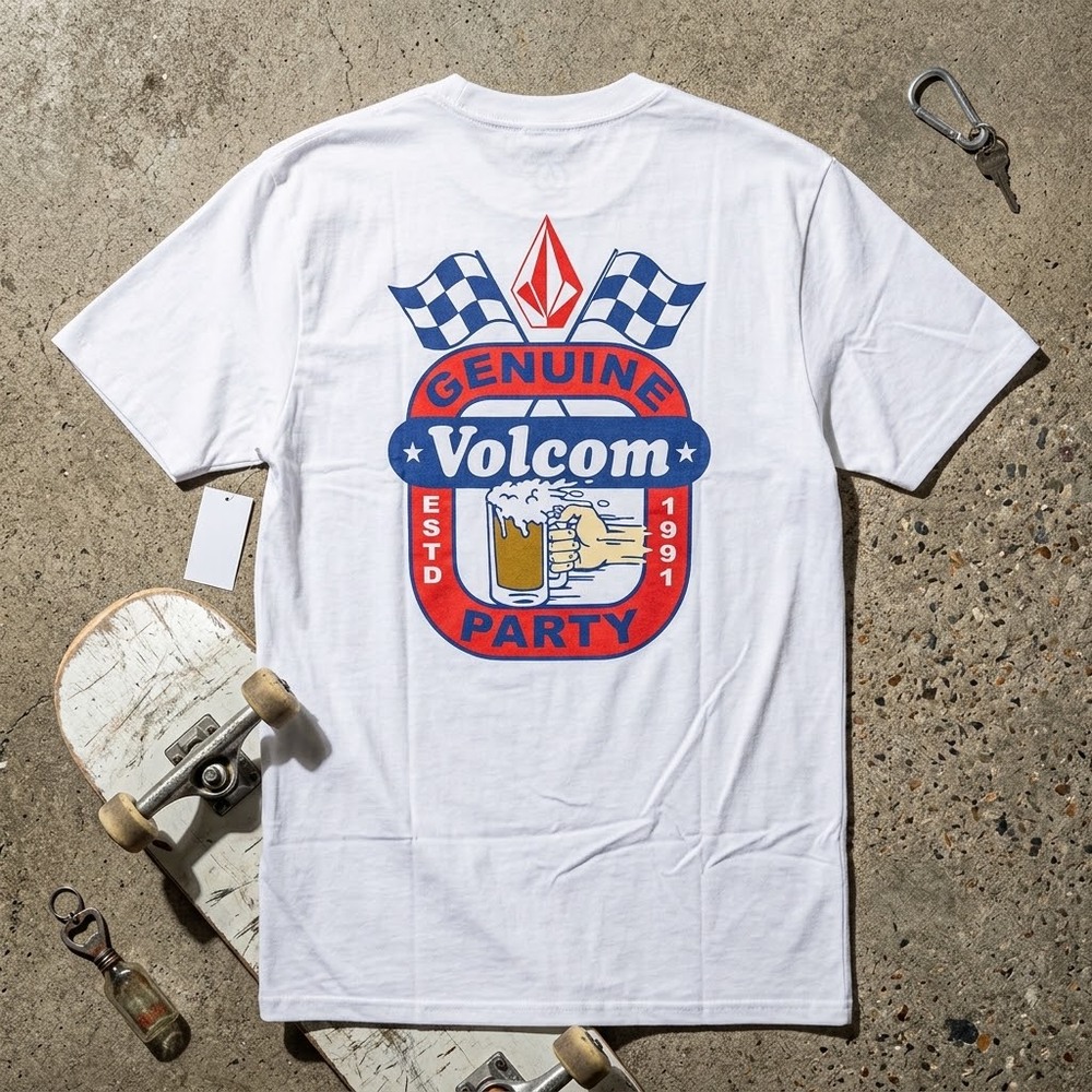 Volcom Men's S Graphic T-Shirt White Beer Racing NWT Y2K Skater Grunge Archive